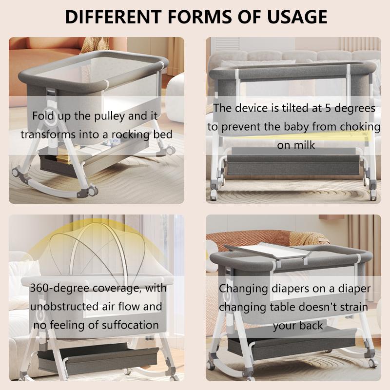 3-in-1 Baby Bassinet & Bedside Sleeper for Newborns (0–6 Months), Adjustable Height Crib with Wheels, Foldable Portable Infant Cradle with Breathable Mesh & Mosquito Net new gifts folding bed sidesleeper design