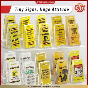 10Pcs Funny Desk Warning Signs - Mood Tracker & Office Prank Stickers | Hilarious Coworker Gag Gifts | Waterproof Meme Decals for Cubicle Decor, Teacher Classroom & Home Office