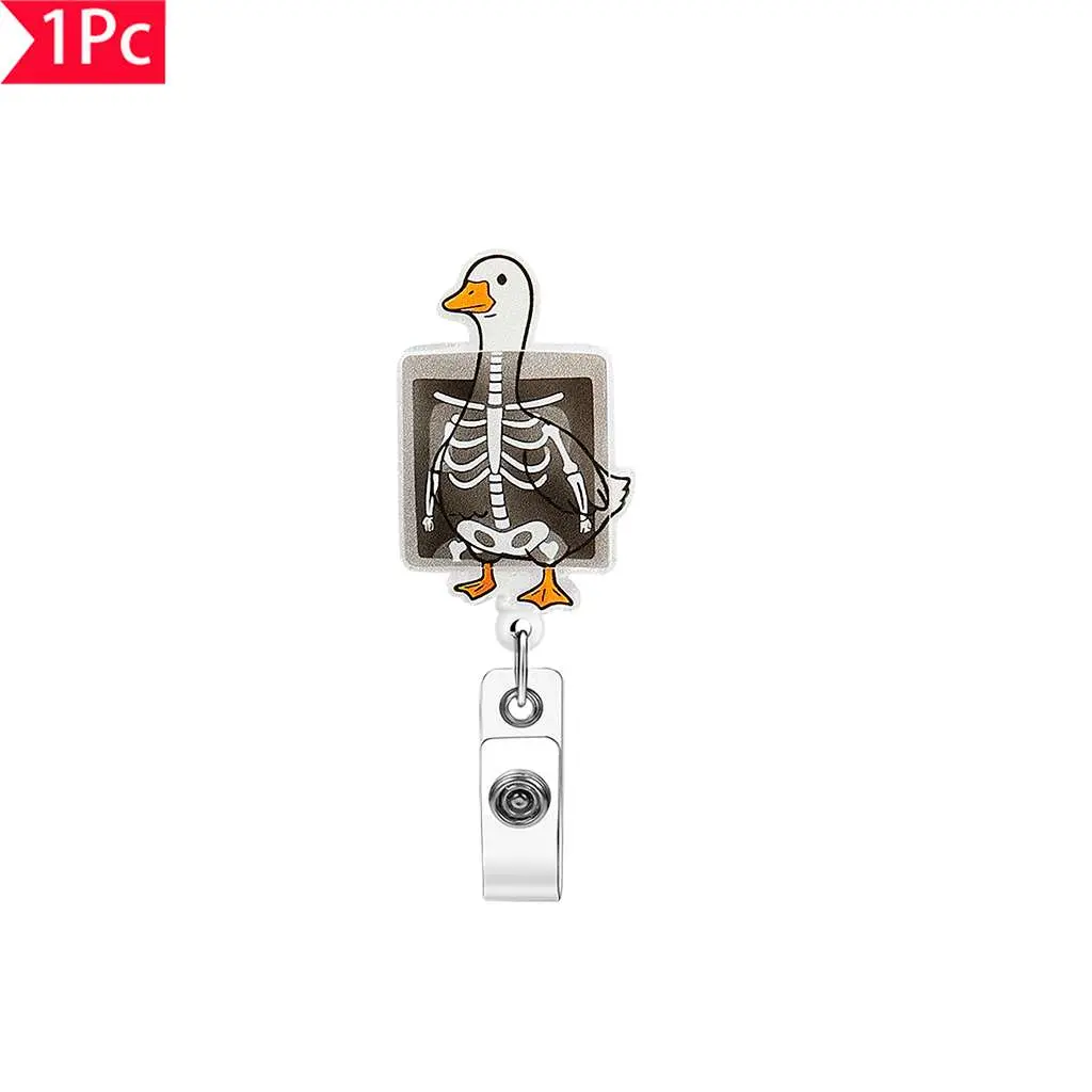 1PC funny X-ray skeleton duck stretchable and easy to pull medical chest badge ID clip personalized cartoon badge scroll buckle, a gift for medical staff and healthcare workers, Medical Badge Holder Funny Badge Reel, Badge Accessories