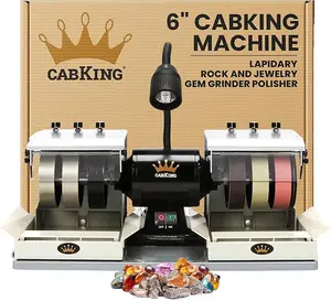 CabKing Cabbing Machine Lapidary Equipment - Gem Stone Grinder Jewelry Rock Polisher - Includes Diamond Wheels, LED Lamp, Water System, & Accessories - 6" Grinder Polishing Machine - Model CABKING-6V3