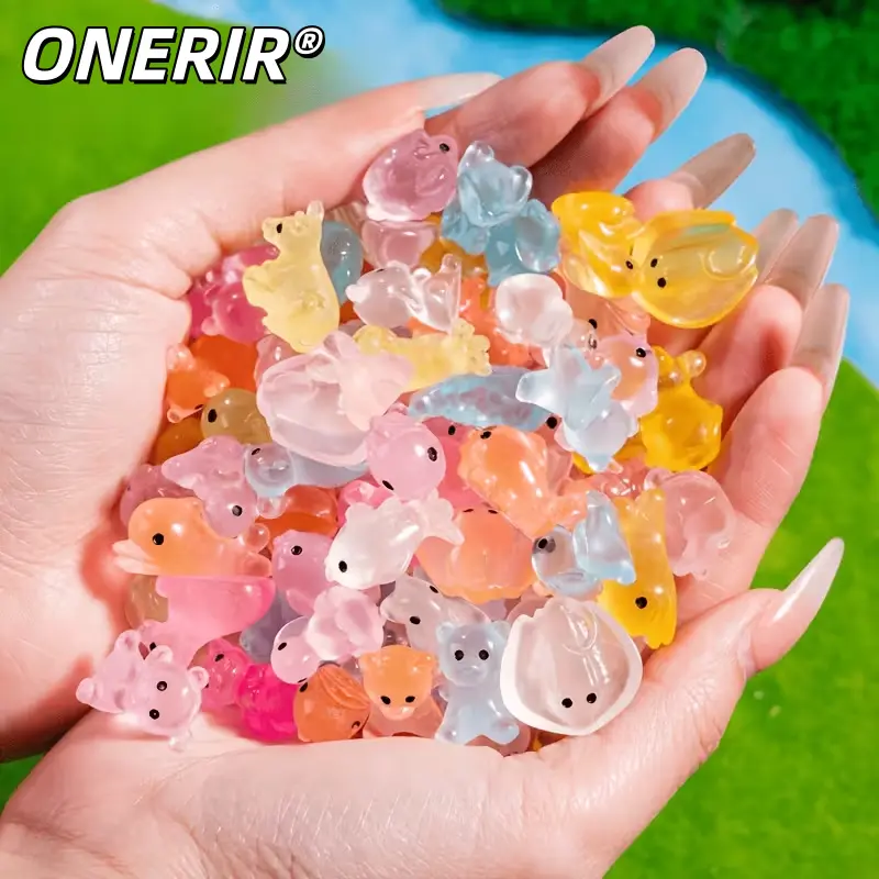 ONERIR Tiny Animal-Safe Luminous Resin Mini Figurines - 50/100/200 Pcs Light-Up Waterproof Magical Ornaments for DIY Crafts, Plant Decor, Home Supplies