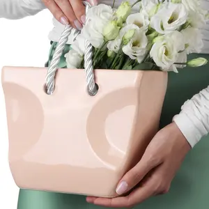 Mother’s Day Gifts - Gift for Moms - White Ceramic Purse Vase for Flowers – Bag Glazed Vases for Home Decor - Pottery Vase for Flowers - Handbag Flower Vase - Handmade Vase Clay - Vases for Dinning Centerpiece Table Home Indoor Desk Decor Living Room