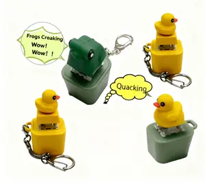 (BUY ONE GET ONE FREE) A Set of 2 pcs of Cute Frog & Duck Croaking Keychain Realistic Sound Fidget Toy with Lights Durable ABS Plastic for Adults Kids Focus Relaxation Gift for Halloween