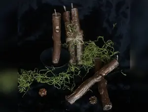 Set of beeswax branch candle tapers