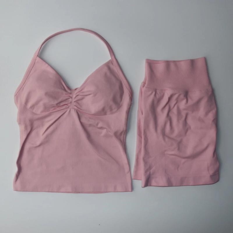 LANDAMCO women Impact Gym 2pcs Longline Strappy Top Workout Vest Scrunch Shorts Sports Suit Fitness Clothes Seamless Yoga pickles and pins set eco friendly activewear cotton tank bra Traditional Embroidered Muslim Robe wrinkle-free shirt Halter