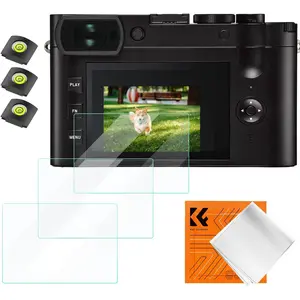 K&F CONCEPT 3 Pack Camera Screen Protector Compatible with Leica Q2/Q3, 0.3mm 9H Hardness Tempered Glass Cover Anti-Scratch Bubble-Free & Hot Shoe Cover