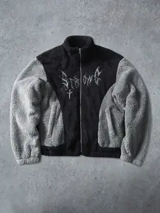 Men's Street Style American Cool Cartoon Cross Graphic Letter Print Jacket Patched Fleece Coat, Comfortable and Fashionable, Fall Winter Outdoors