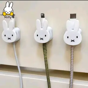 Kawaii Miffyi Set of 3 Magnetic Data Cable Organizer | Cartoon Desktop Phone Charging Fixator Wall-mounted Clip Gift Toys