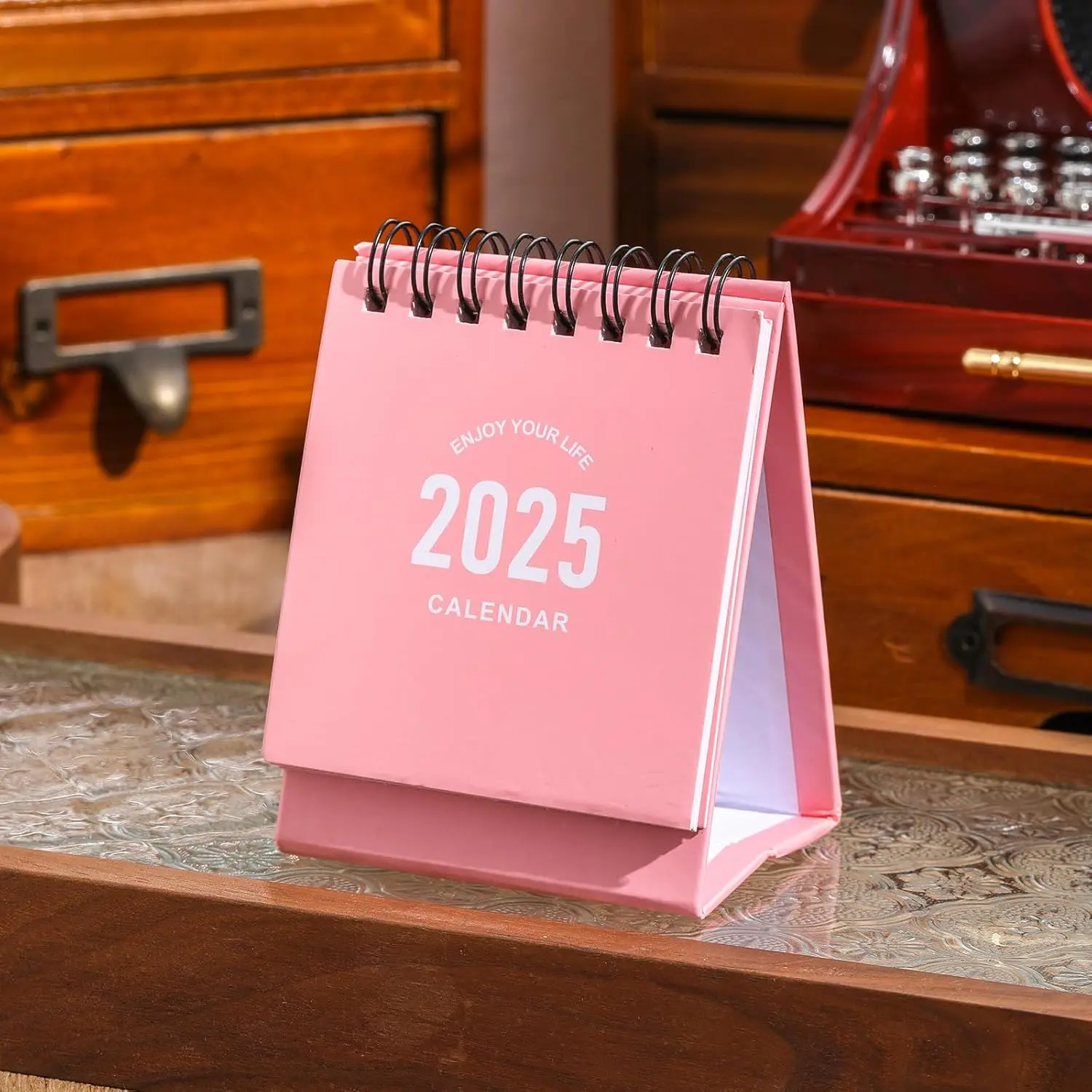 Mini Desk Calendar 2025 - Pink Daily Schedule with Stickers for Home Office School (Mini Pink)