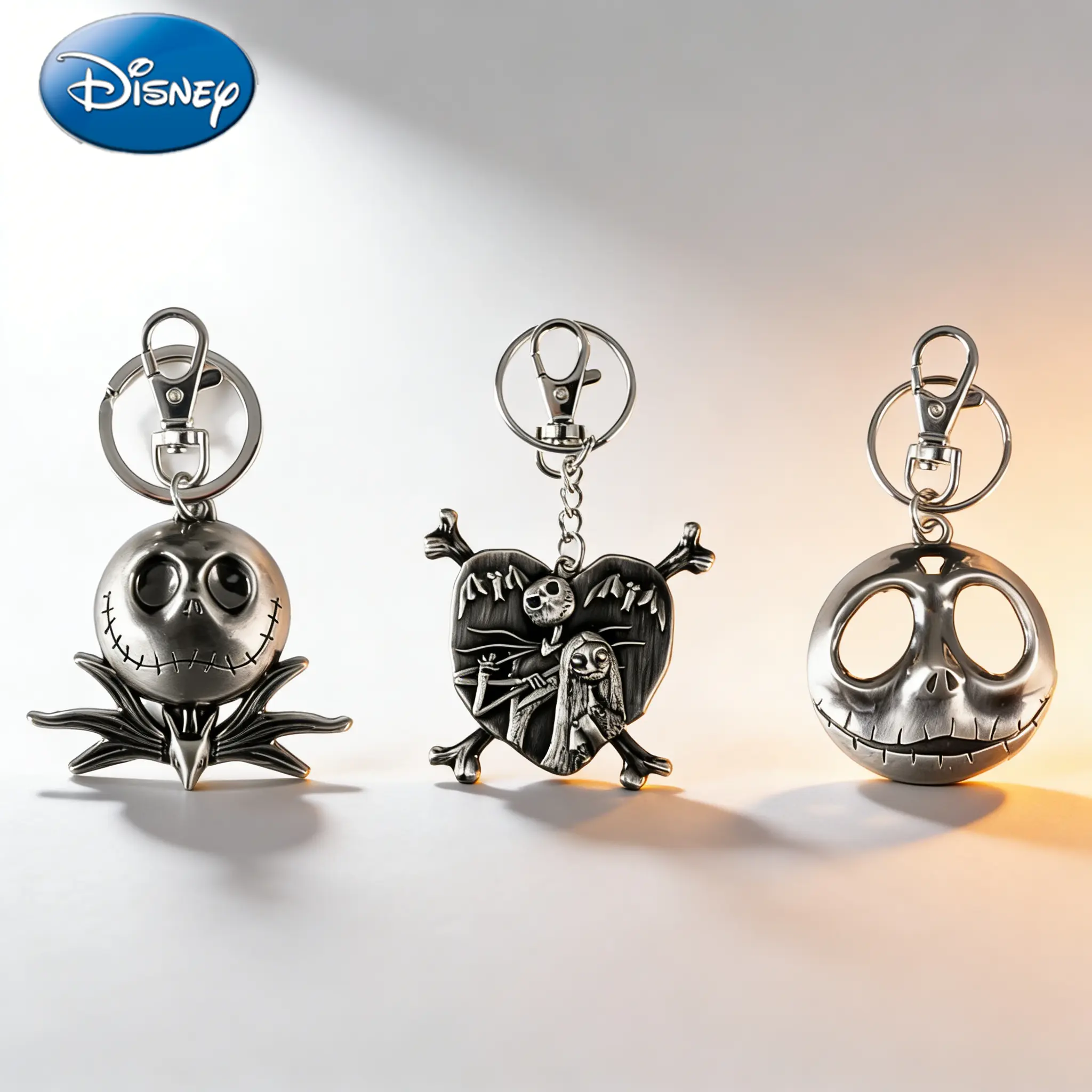 1PC Disney The Nightmare Before Christmas Keychain Officially Licensed Anime Figure Zinc Alloy NBC Backpack Decor Bag Clip Pendant 3D Design Drop-proof Durable Accessory Collection Jack Sally Christmas Gift