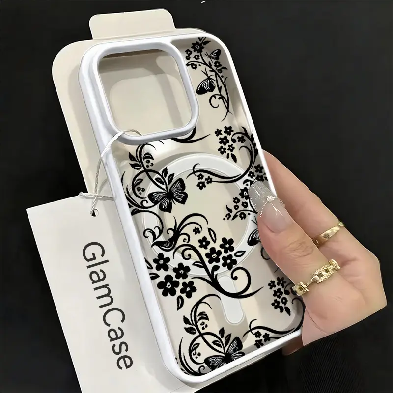 Butterflies Acrylic Magnetic Cellphone Case - Dual Heat Dissipation, Camera Protection, Anti-Drop, Double-Sided Delicate Nature-Style Protective Cover for iPhone 11-17, Plus, Pro, Max, A17 | White-KTTK0300785 Cellphone Accessories, None, Smartphone