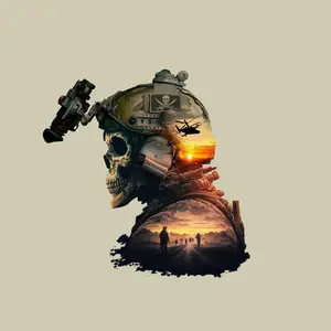Skull Soldier Sticker, Unique Design Featuring A Tactical Helmet and Sunset Scene, Personal Use | Gift, Anime Lover, JJK Lover