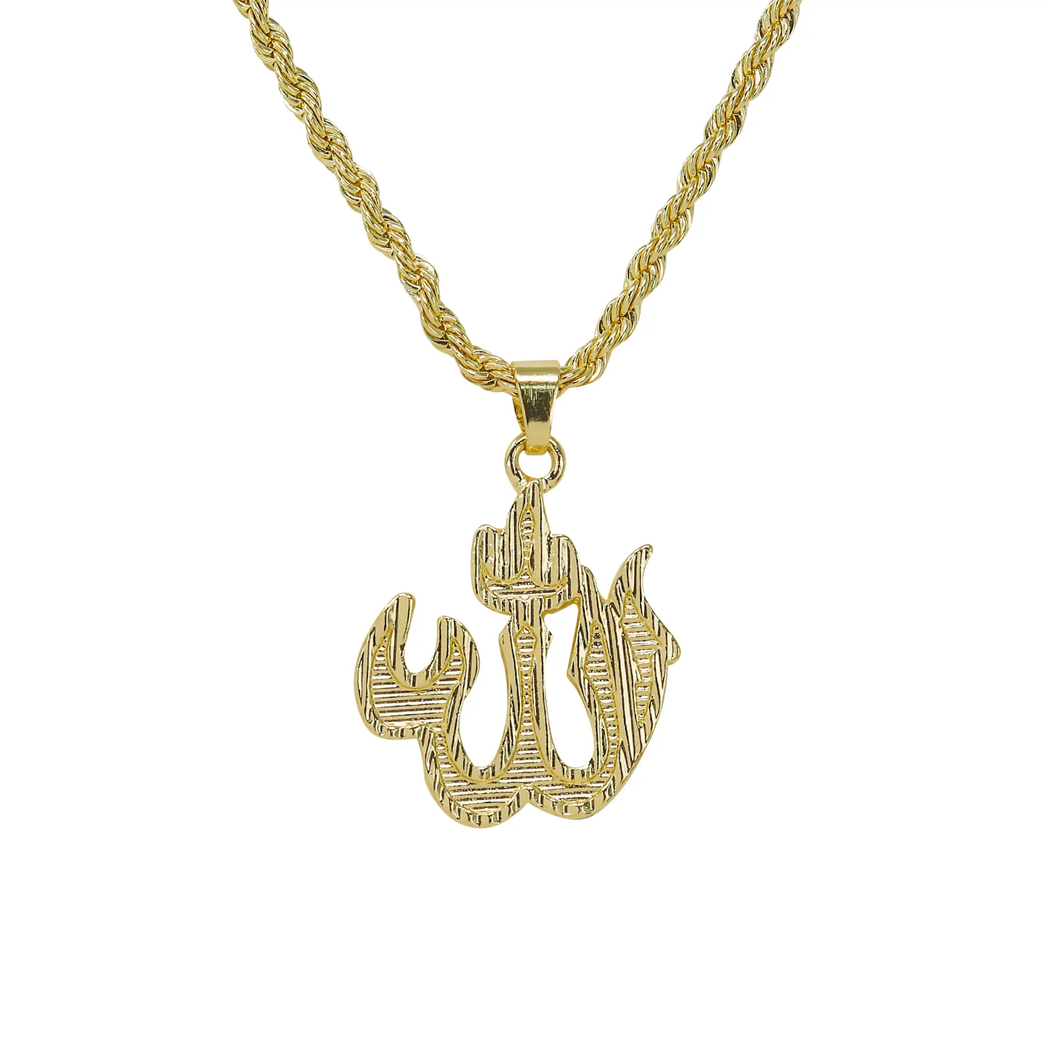 25mm Allah Pendant with Rope Chain – 5mm Chain, Gold / Silver Tone – Alloy with Coated Finish