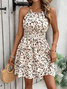 Women's Leopard Print Halter Neck Cami Dress, Elegant Fashion Casual Sleeveless Short Dress for Daily Outdoor Wear, Women Dress for Summer