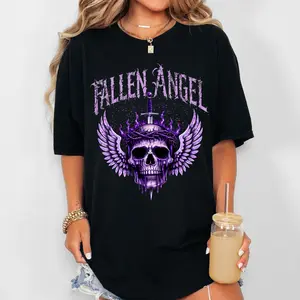 Fallen Angel Crewneck T-Shirt | Gothic Cute Plush Doll | Womenswear Short Sleeve T Shirt