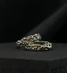 Coral Hammered White Brass Ring