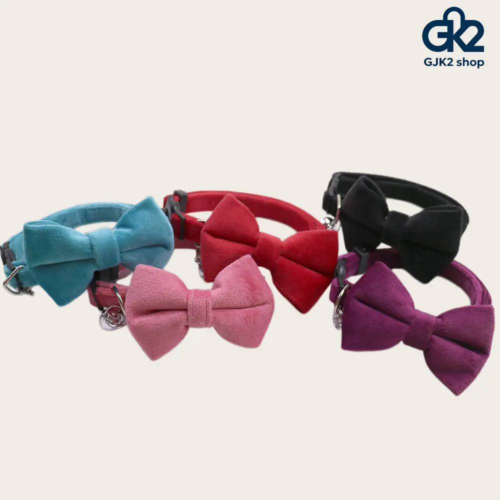 Velvet Pet Bow Collar, Cute Bell Cat Dog Collar Soft Plush Pet Neck Scarf for Small Medium Pets