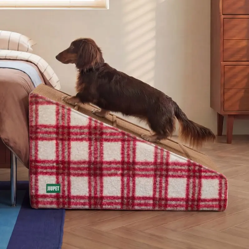 3 Tiers  Dog Ramp Stairs for Small Medium Dogs, Non-Slip Gentle Slope Pet Ladder for Couch & Bed, Removable Washable Plaid Cover Dog Steps for  Puppy Cats Joint Protection