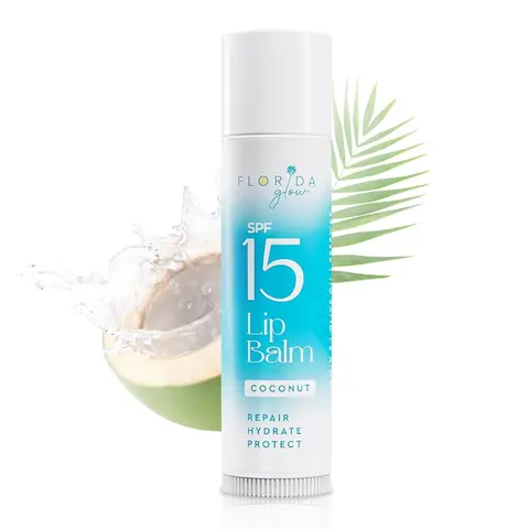 Florida Glow SPF 15 Coconut Lip Balm | Beeswax, Sunflower Oil & Vitamin E | Hydrating Moisturizing Lip Sunscreen | Oxybenzone Free | Aloe Vera & Olive | Organic Nourishing Repair Lip Care for Men, Women & Kids