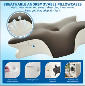 Butterfly star-shaped contour memory foam pillow with a central ear cutout; firm support ergonomic neck pillow suitable for side, back, and stomach sleepers.