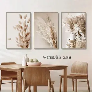 Boho Pampas Grass Poster Set, Canvas Art Prints, Modern Floral Paintings, Nordic Wall Decor, Unframed Plant Posters, Home Decoration, 3pcs
