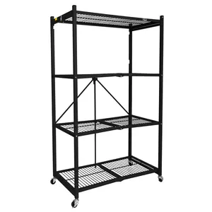 Origami 4 Tier Folding Storage Rack Unit w/ Set of 4 Magnetic Wire Shelf Liners