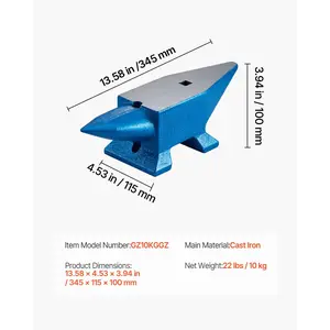 VEVOR Single Horn Anvil 22Lbs Steel Anvil Blacksmith for Sale Forge Steel Tools with Round and Square Hole and Equipment Anvil Rugged Blacksmith Jewelers Durable and Robust Metalsmith Tool