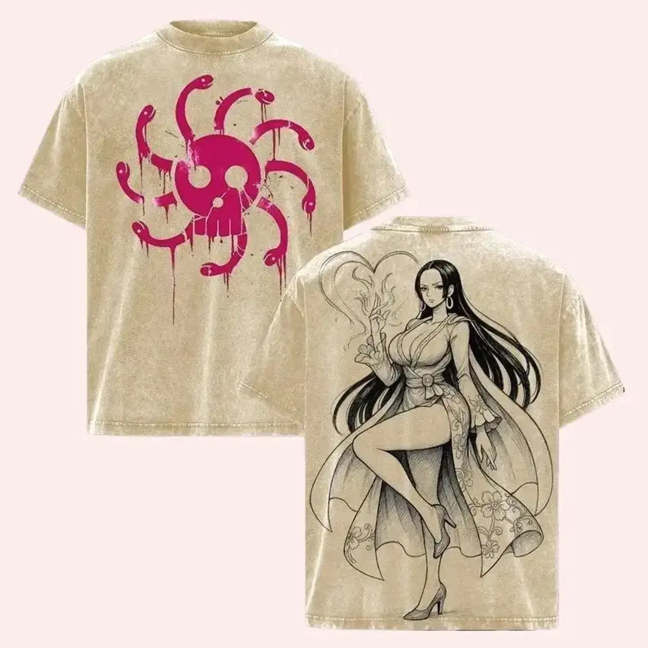 Boa Hancock Hebihime One Piece Anime Double Printed Vintage                 Unisex Couple T-shirts S 4XL 5XL Kove Clothing        Wash ed Tee Unisex Oversize Heavyweight Cotton T-shirt for Anime Fans and Lovers golf  gifts
