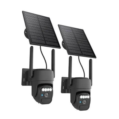 Wireless Solar Security Camera Outdoor 2 Packs, Wi-Fi Camera with Motion Detection, Pan & Tilt Control, Two-Way Audio, Color Night Vision, IP65 Waterproof