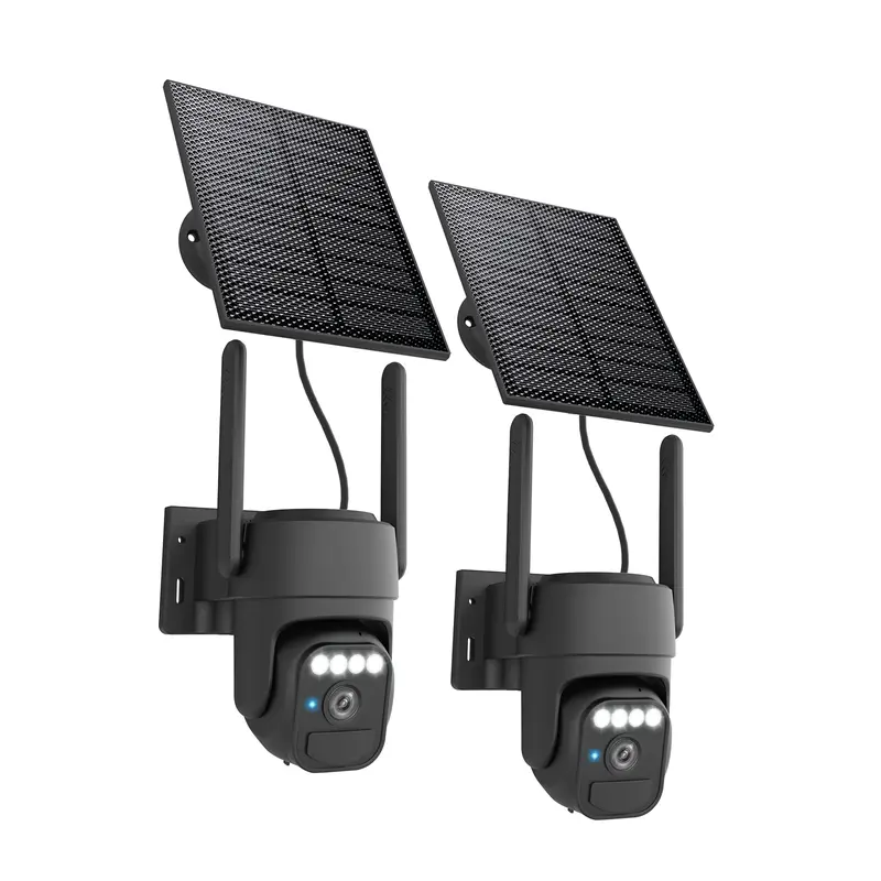 Wireless Solar Security Camera Outdoor 2 Packs, Wi-Fi Camera with Motion Detection, Pan & Tilt Control, Two-Way Audio, Color Night Vision, IP65 Waterproof
