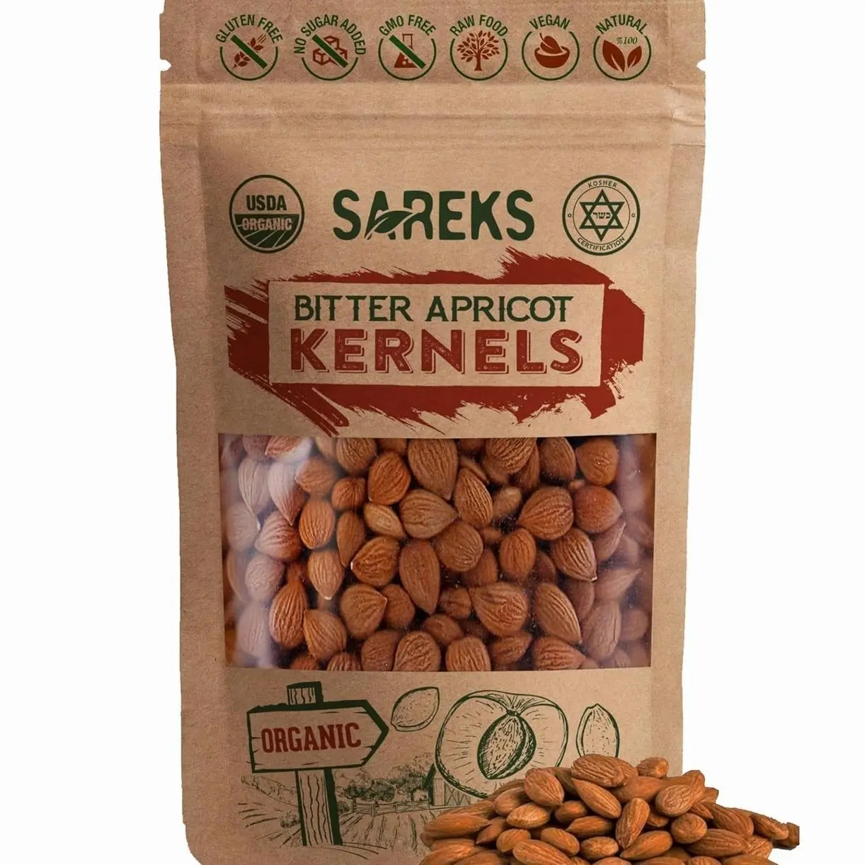 Bitter Apricot Kernels Organic Raw (10oz),%100 USDA Organic Certified Seeds, NON-GMO, Product of Turkey, Gluten Free, Resealable Bag
