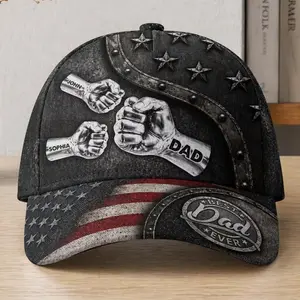 Custom Dad Classic Cap Personalized with Kids’ Names – Fist Bump Black Hat, Casual Wear, 250th Anniversary USA Independence Day Semiquincentennial Gift Father’s Day & Birthday Gift for Dad, Grandpa, or Husband