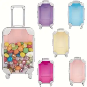 2PCS Fashion Mini Suitcase Storage Box with Wheels, Jewelry Organizer Case, Eyelash and Cosmetic Storage Box, Travel Theme Desktop Decor Organizer, Cute Plastic Gift Box for Stud Earrings, Hair Clips, Bracelets and Small Accessories