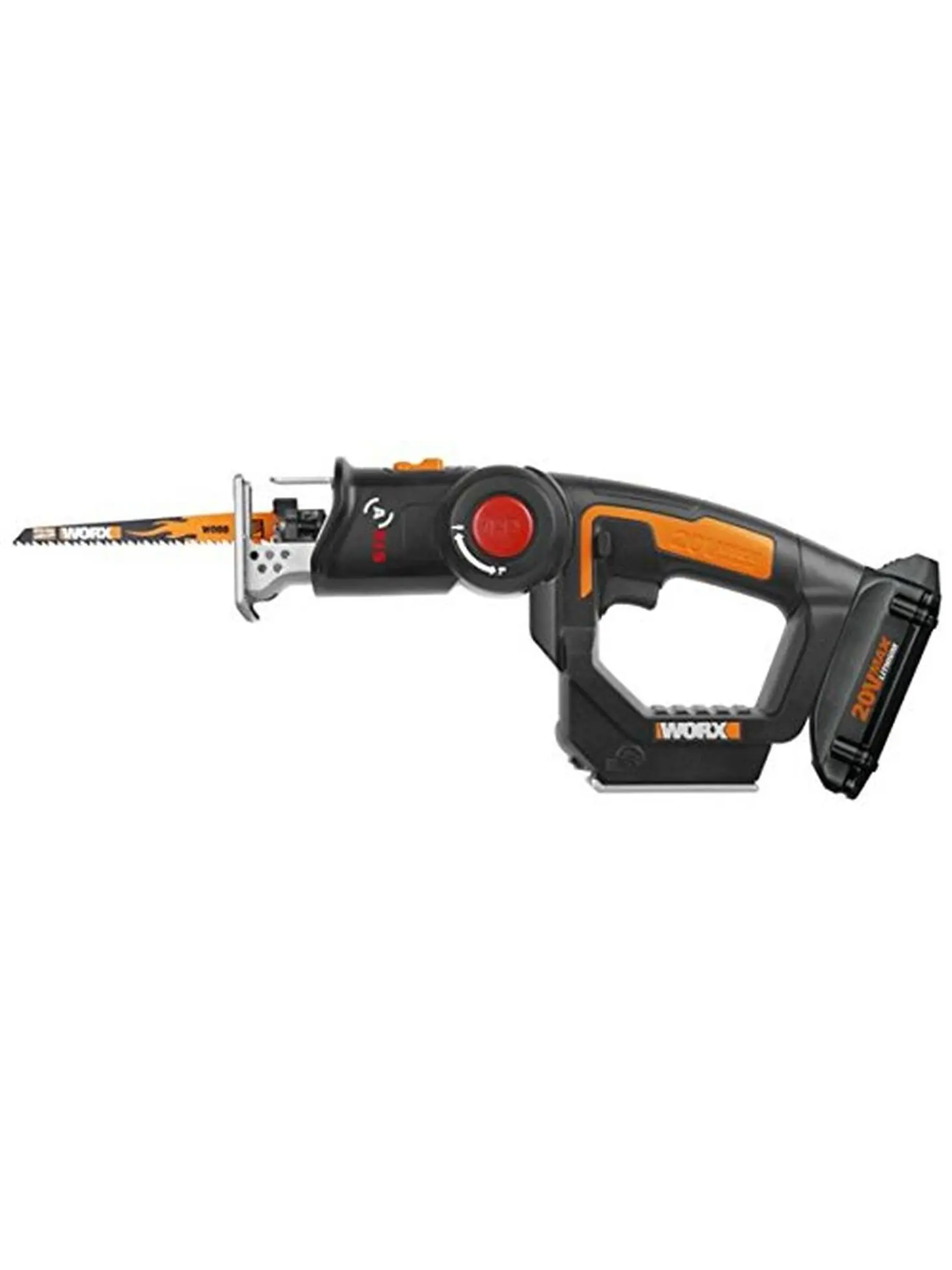 Worx 20V Axis Cordless Reciprocating & Jig Saw, 4.2 lbs, with Built-in Blower, Drywall-Capable, Included Batteries