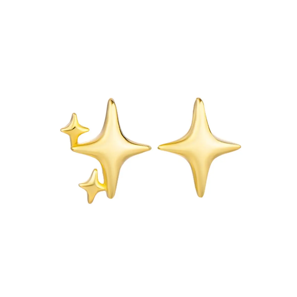 Asymmetry Tiny Four-Pointed Star Stud Earrings for Women Men - Star Design, 0.4 Inch Length, 0.2 Inch Width