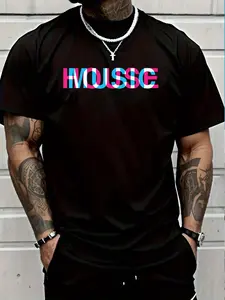 100% Cotton House Music Glitch Optical Illusion - EDM Rave DJ T-Shirt Women's Men's Graphic Tee Crew Neck summer vacation Tops