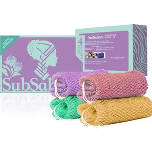 4 Pieces Exfoliating Bath Sponge for Face and Body All Skin Types Travel Portable Golden Blush Powder Mint Green Lavender Purple