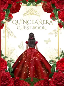 Hardcover Quinceanera Guest Book Burgundy Red with Roses and Gold Butterflies | Mis Quince Años: 15th Birthday Party Guestbook for Guests to Sign In with Gift Log and Pages for Photos
