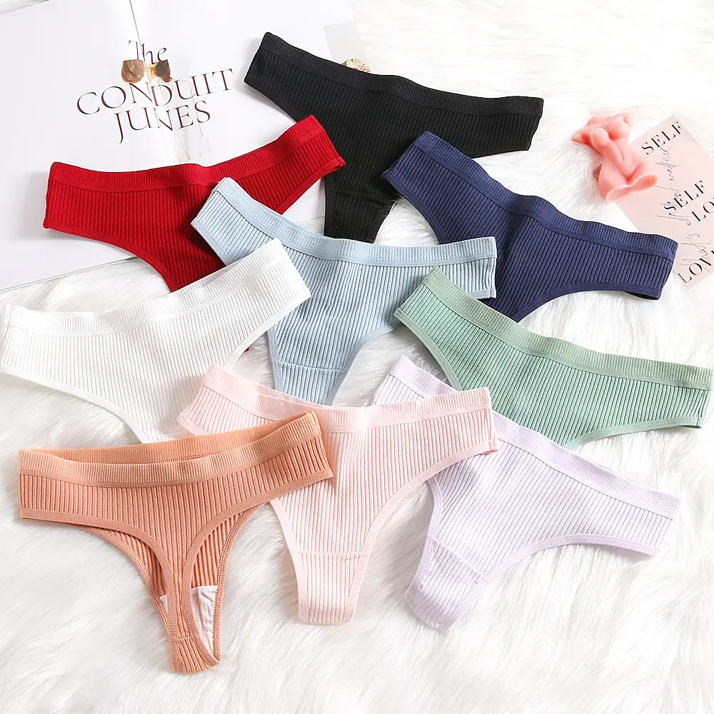 Women's Thong Underwear, Basic Low-Rise Style in Solid and Striped Prints, Comfortable and Breathable with Cotton Lining, Solid Stripes Add Polish