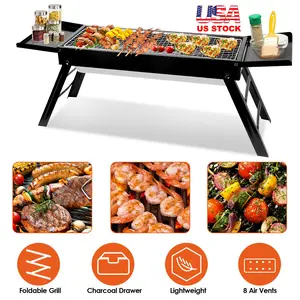 Portable BBQ Griddle, Foldable Kabob Barbecue  for Outdoor Hibachi BBQ Lamb Skewer Camping Barbecue Grill in Garden Backyard Party Picnic Travel(No shipments on weekends)