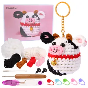 GougouStar Crochet Kit for Beginners - Amigurumi Animal Cow Crochet Kits - Knitting Kit with Step-by-Step Video Tutorials and Crochet Accessories - Beginner Crochet Kit for Adults, Kids, and Starters
