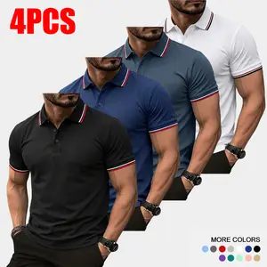 4-Pack Men's Premium Polo Shirts - Short Sleeve Contrasting Piping at Collar & Cuffs, Piqué Fabric, Breathable, Slim Fit, Casual/Business Wear