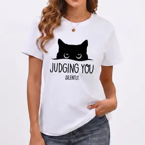 Short Sleeve Women's Funny Graphic Tees, Trendy Cat Women's Tee, Gift for Her, Women's Top for Daily Wear, Womenswear