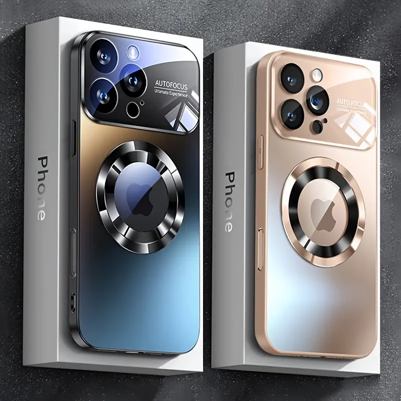Luxury Titanium Metallic Color Magnetic Wireless Phone Case for IPhone 17/ 16/ 15/ 14/ 13/ 12/ 11 Pro Max Plus Shockproof Glass Window Camera Lens Protection Cove