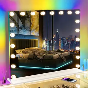 2024 NEW VANITII Hollywood Makeup Mirror with 20 Bulbs Lights 40"x32" RGB Backlit Hollywood Makeup Mirror with Dimmable 3 Lighting Modes Lighted Desktop Wall-Mount Mirror with Smart Touch
