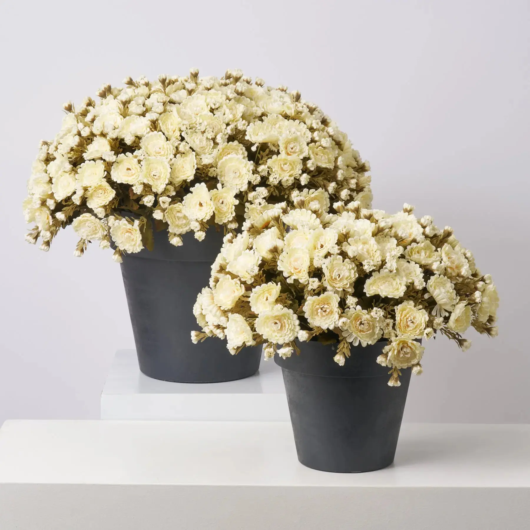 Cream Faux Classic Mum Bush Outdoor Fall Arrangement Urn Filler - Available in 2 Sizes