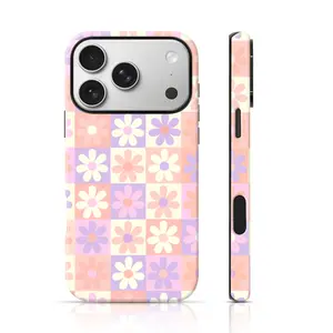 Pastel Checkerboard Daisy Floral Design Mobile Phone Case Drop Proof for iPhone 17 Pro Max/16 Pro Max /15Pro Max 15/14/13/12 & Samsung S26 /S25Ultra Trendy Personalized Phone Case