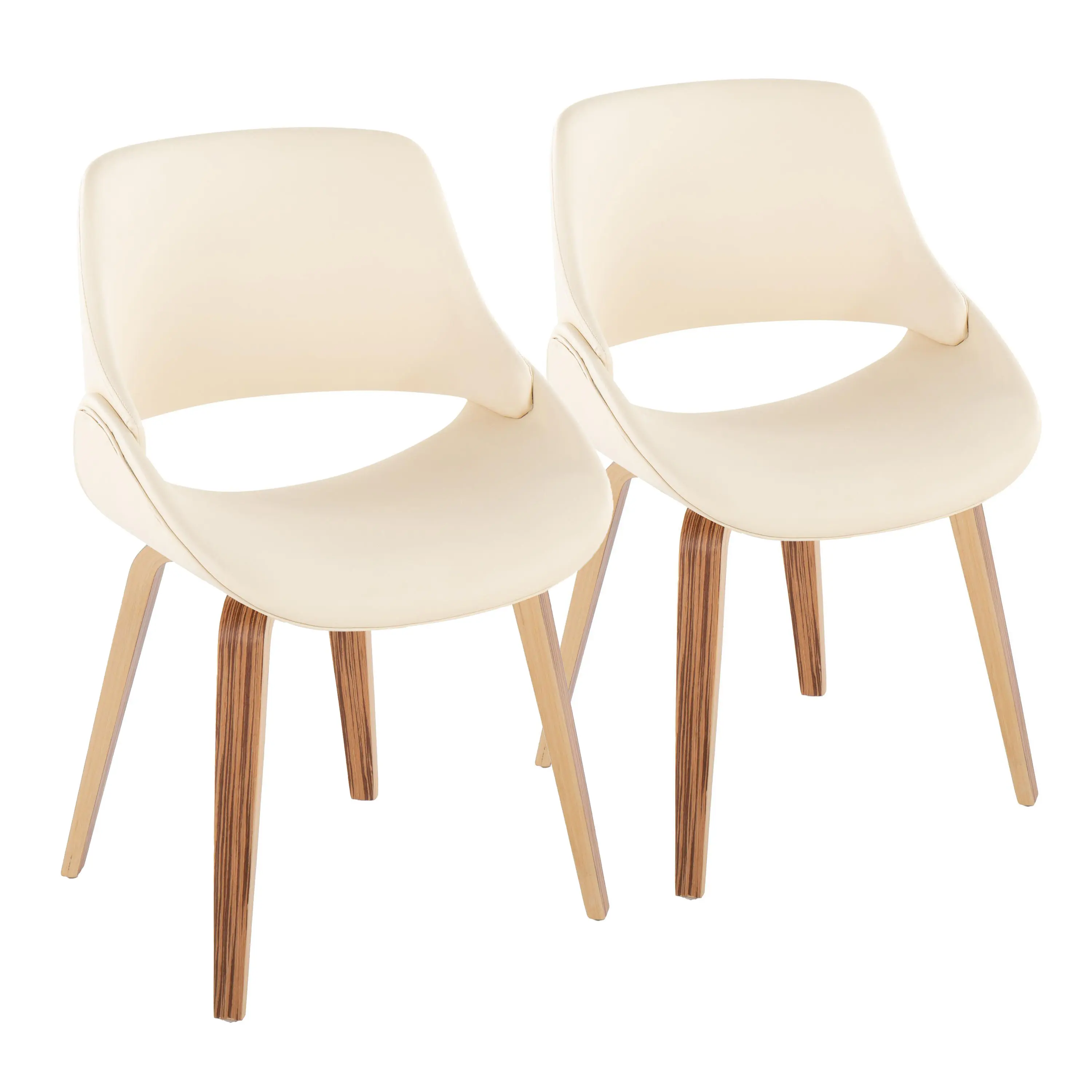 Dining Accent Chair Set of 2, Mid-Century Modern Side Chairs with Zebra Wood Frame and Cream Faux upholstered Upholstery, for Kitchen, Living Room, Cafe, Office, Indoor Use