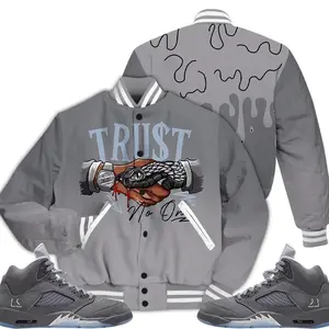 5 Wolf Grey Varsity Jacket, Retro Wolf Grey 5s Outfits, Snake Trust No Drip Streetwear Unisex Sneaker Matching Shirts
