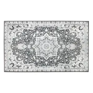My Magic Carpet Parviz Grey Machine Washable Area Rug, 3x5 Stain Resistant, Non-Slip, Waterproof